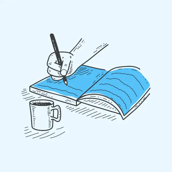 illustration of writing with a cup of coffee
